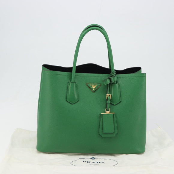 PRADA Hand Bag Safiano leather Green Gold Auth 188804SAM