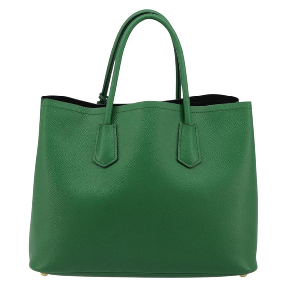 PRADA Hand Bag Safiano leather Green Gold Auth 188804SAM
