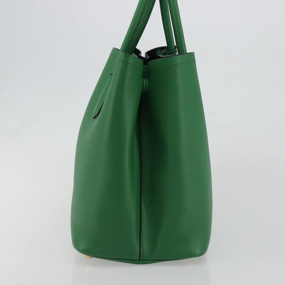 PRADA Hand Bag Safiano leather Green Gold Auth 188804SAM