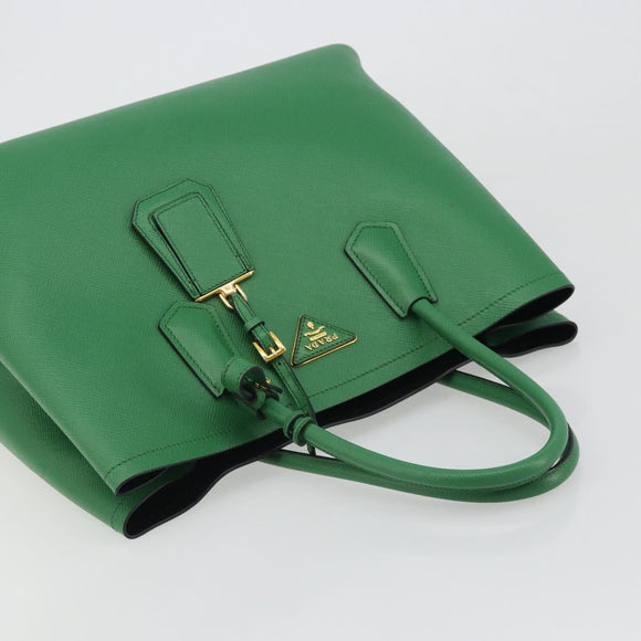 PRADA Hand Bag Safiano leather Green Gold Auth 188804SAM