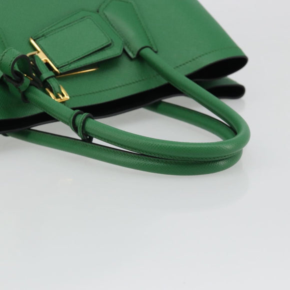 PRADA Hand Bag Safiano leather Green Gold Auth 188804SAM