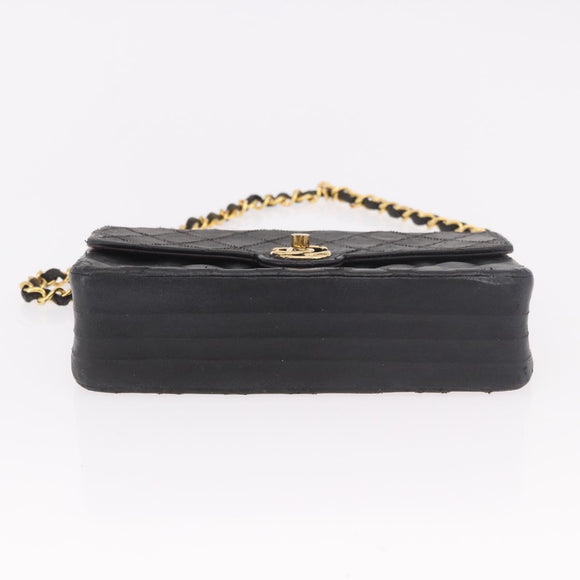 CHANEL Matelasse Chain Shoulder Bag Leather Black Gold CC Auth 188806
