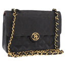 CHANEL Matelasse Chain Shoulder Bag Leather Black Gold CC Auth 188806-1