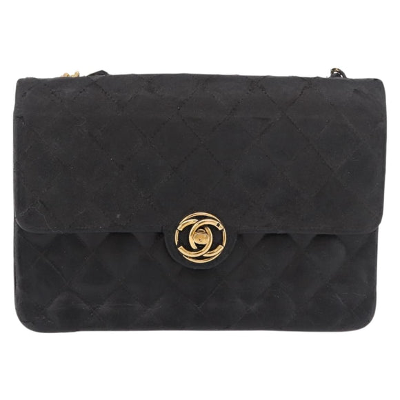 CHANEL Matelasse Chain Shoulder Bag Leather Black Gold CC Auth 188806
