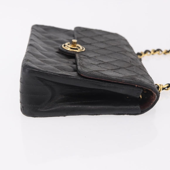 CHANEL Matelasse Chain Shoulder Bag Leather Black Gold CC Auth 188806