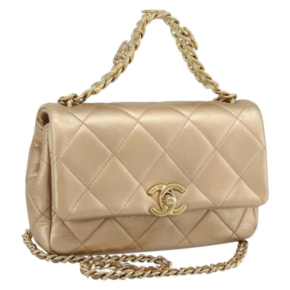 CHANEL Matelasse Chain Shoulder Bag Leather 2way Gold CC Auth 188813SM