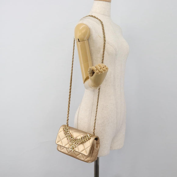 CHANEL Matelasse Chain Shoulder Bag Leather 2way Gold CC Auth 188813SM