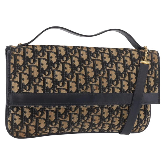 Christian Dior Trotter Canvas Hand Bag 2way Navy Gold Auth 188822