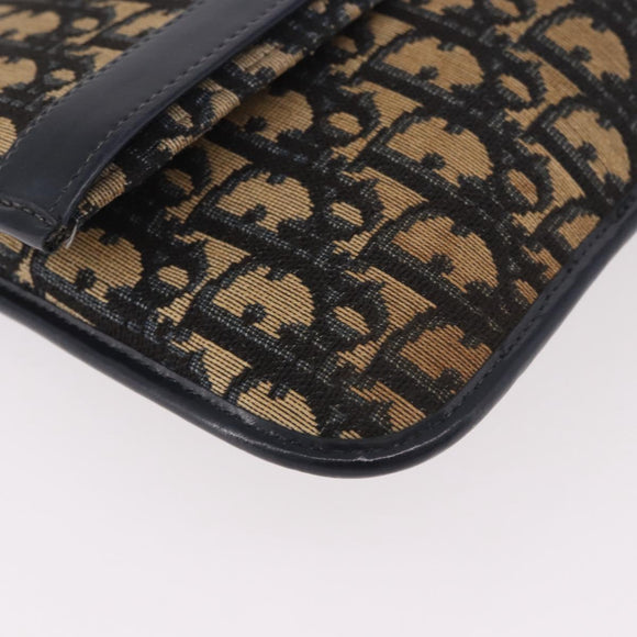 Christian Dior Trotter Canvas Hand Bag 2way Navy Gold Auth 188822