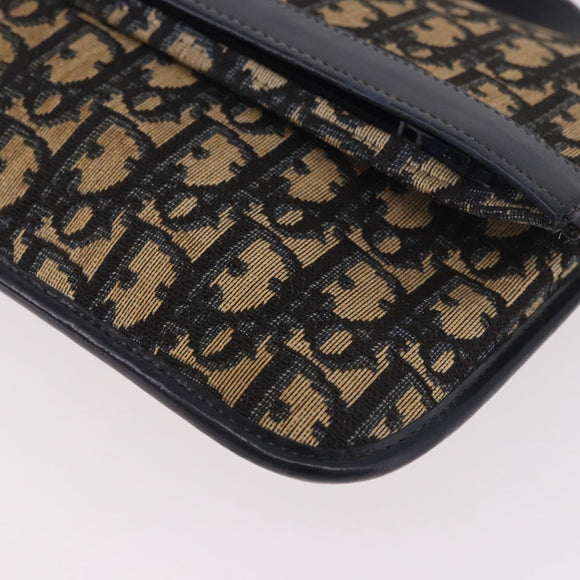 Christian Dior Trotter Canvas Hand Bag 2way Navy Gold Auth 188822