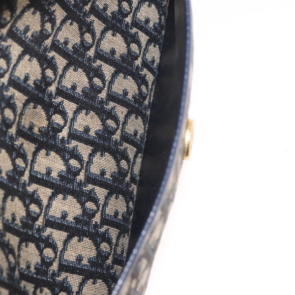 Christian Dior Trotter Canvas Hand Bag 2way Navy Gold Auth 188822