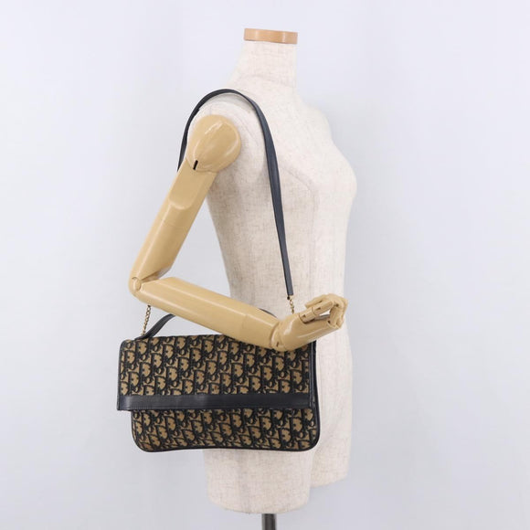 Christian Dior Trotter Canvas Hand Bag 2way Navy Gold Auth 188822
