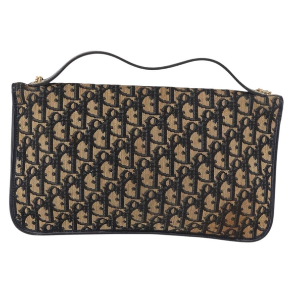 Christian Dior Trotter Canvas Hand Bag 2way Navy Gold Auth 188822