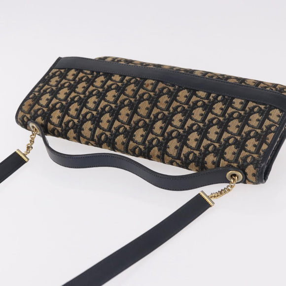 Christian Dior Trotter Canvas Hand Bag 2way Navy Gold Auth 188822