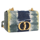 Christian Dior Cannage Miss Caro Chain Bag Canvas Navy Gold Auth 188825SAM-1