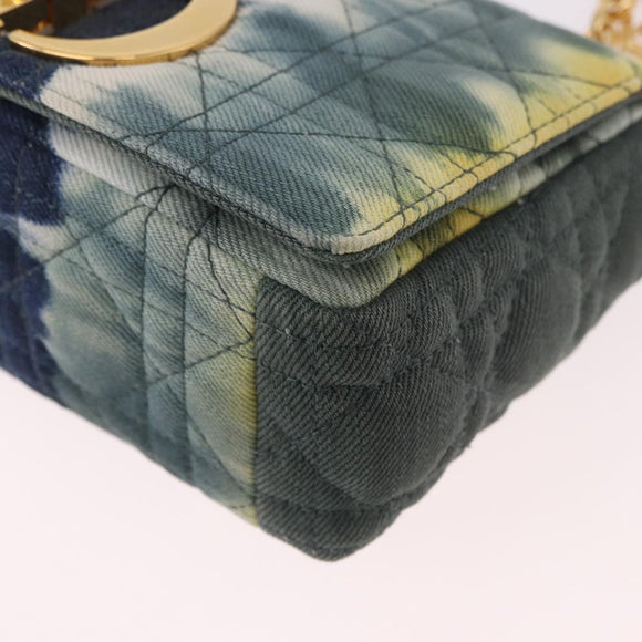 Christian Dior Cannage Miss Caro Chain Bag Canvas Navy Gold Auth 188825SAM