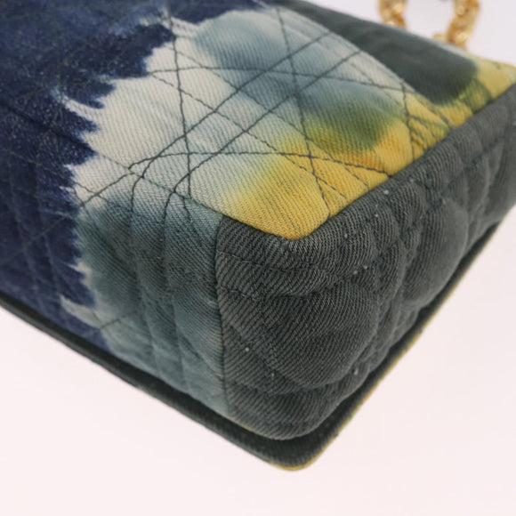 Christian Dior Cannage Miss Caro Chain Bag Canvas Navy Gold Auth 188825SAM