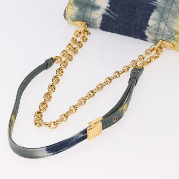 Christian Dior Cannage Miss Caro Chain Bag Canvas Navy Gold Auth 188825SAM