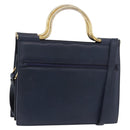 Christian Dior Hand Bag Leather 2way Navy Gold Auth 188827-1