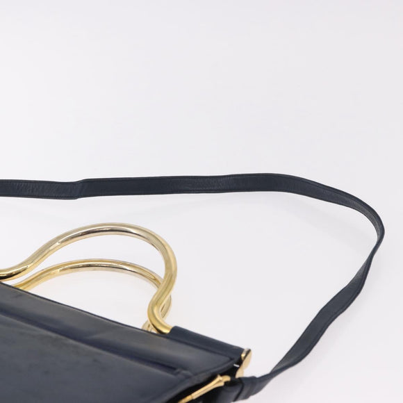 Christian Dior Hand Bag Leather 2way Navy Gold Auth 188827
