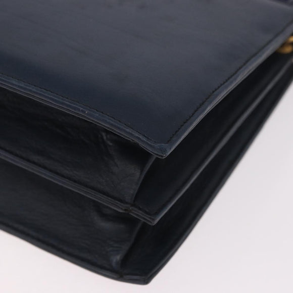 Christian Dior Hand Bag Leather 2way Navy Gold Auth 188827