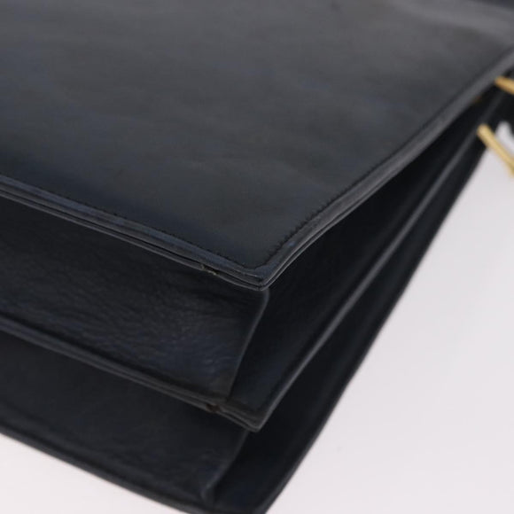 Christian Dior Hand Bag Leather 2way Navy Gold Auth 188827