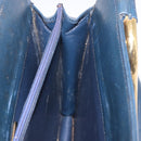 Christian Dior Hand Bag Leather 2way Navy Gold Auth 188827-24