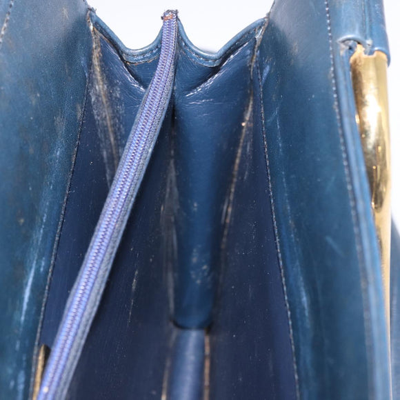 Christian Dior Hand Bag Leather 2way Navy Gold Auth 188827
