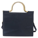 Christian Dior Hand Bag Leather 2way Navy Gold Auth 188827-2