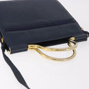 Christian Dior Hand Bag Leather 2way Navy Gold Auth 188827-7