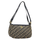 Christian Dior Trotter Canvas Shoulder Bag Navy Gold Auth 188833-1