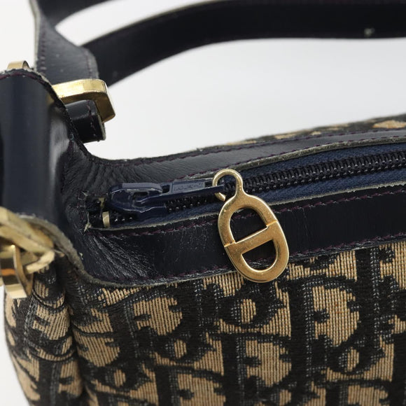 Christian Dior Trotter Canvas Shoulder Bag Navy Gold Auth 188833