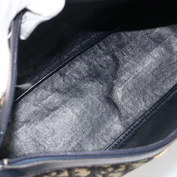 Christian Dior Trotter Canvas Shoulder Bag Navy Gold Auth 188833