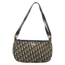 Christian Dior Trotter Canvas Shoulder Bag Navy Gold Auth 188833-13