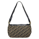 Christian Dior Trotter Canvas Shoulder Bag Navy Gold Auth 188833-2