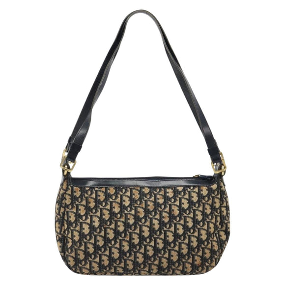 Christian Dior Trotter Canvas Shoulder Bag Navy Gold Auth 188833