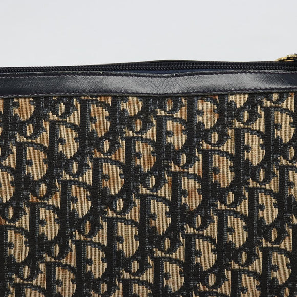 Christian Dior Trotter Canvas Shoulder Bag Navy Gold Auth 188833