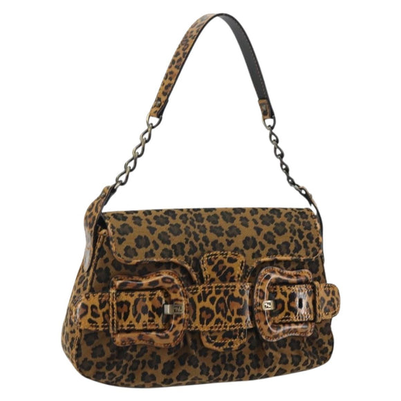 FENDI Shoulder Bag Canvas Brown Gold Auth 188835SAM