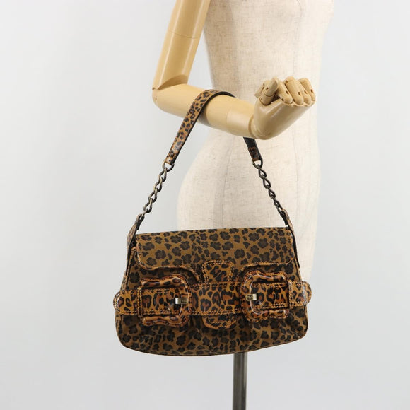 FENDI Shoulder Bag Canvas Brown Gold Auth 188835SAM