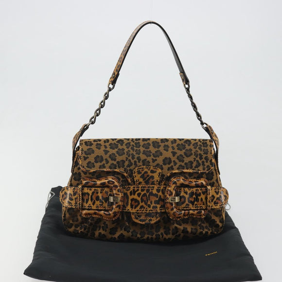 FENDI Shoulder Bag Canvas Brown Gold Auth 188835SAM