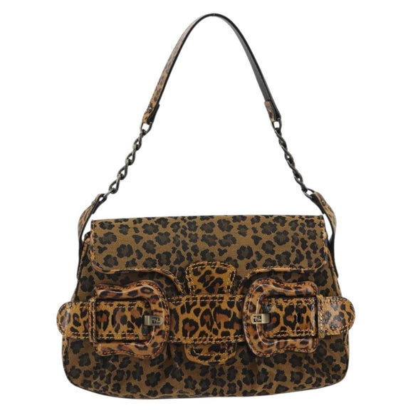 FENDI Shoulder Bag Canvas Brown Gold Auth 188835SAM