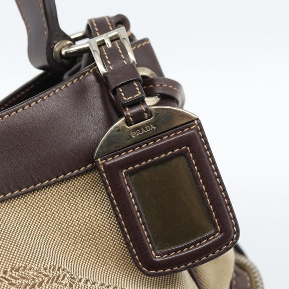 PRADA Jacquard Shoulder Bag Canvas Beige Gold Auth 188837SAM