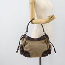 PRADA Jacquard Shoulder Bag Canvas Beige Gold Auth 188837SAM-24