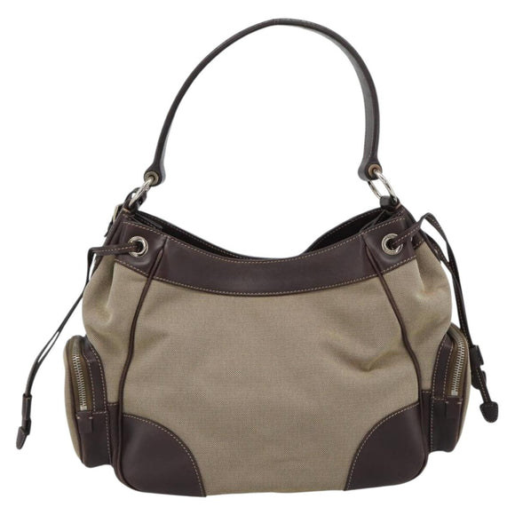 PRADA Jacquard Shoulder Bag Canvas Beige Gold Auth 188837SAM