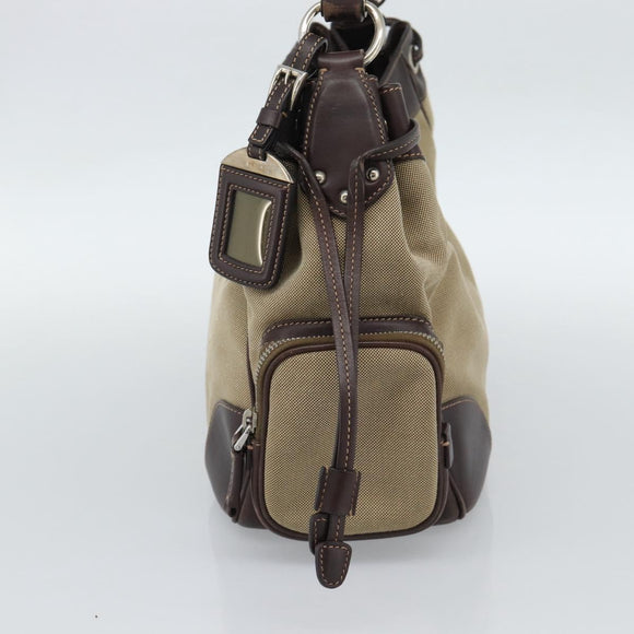 PRADA Jacquard Shoulder Bag Canvas Beige Gold Auth 188837SAM