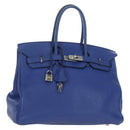 HERMES Birkin 35 Hand Bag Taurillon Leather Blue Silver Auth 188839SM-1