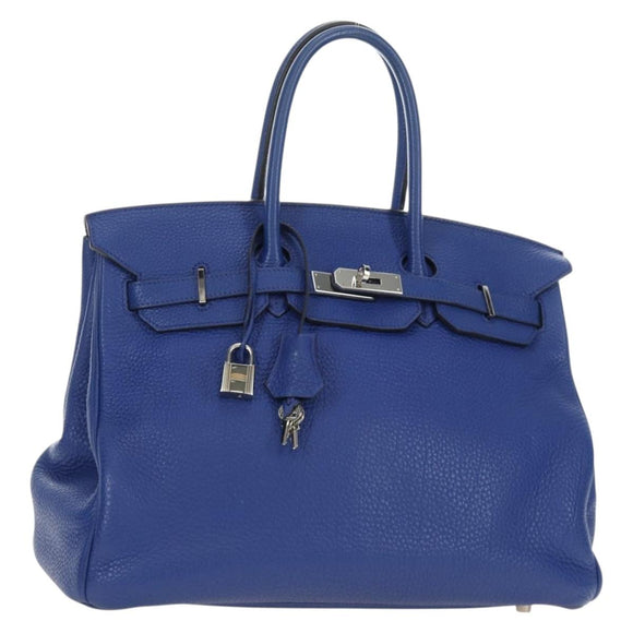 HERMES Birkin 35 Hand Bag Taurillon Leather Blue Silver Auth 188839SM