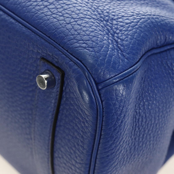 HERMES Birkin 35 Hand Bag Taurillon Leather Blue Silver Auth 188839SM