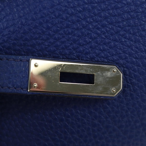 HERMES Birkin 35 Handtas Taurillon Leder Blauw Zilver Auth 188839SM