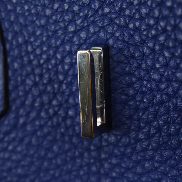 HERMES Birkin 35 Hand Bag Taurillon Leather Blue Silver Auth 188839SM